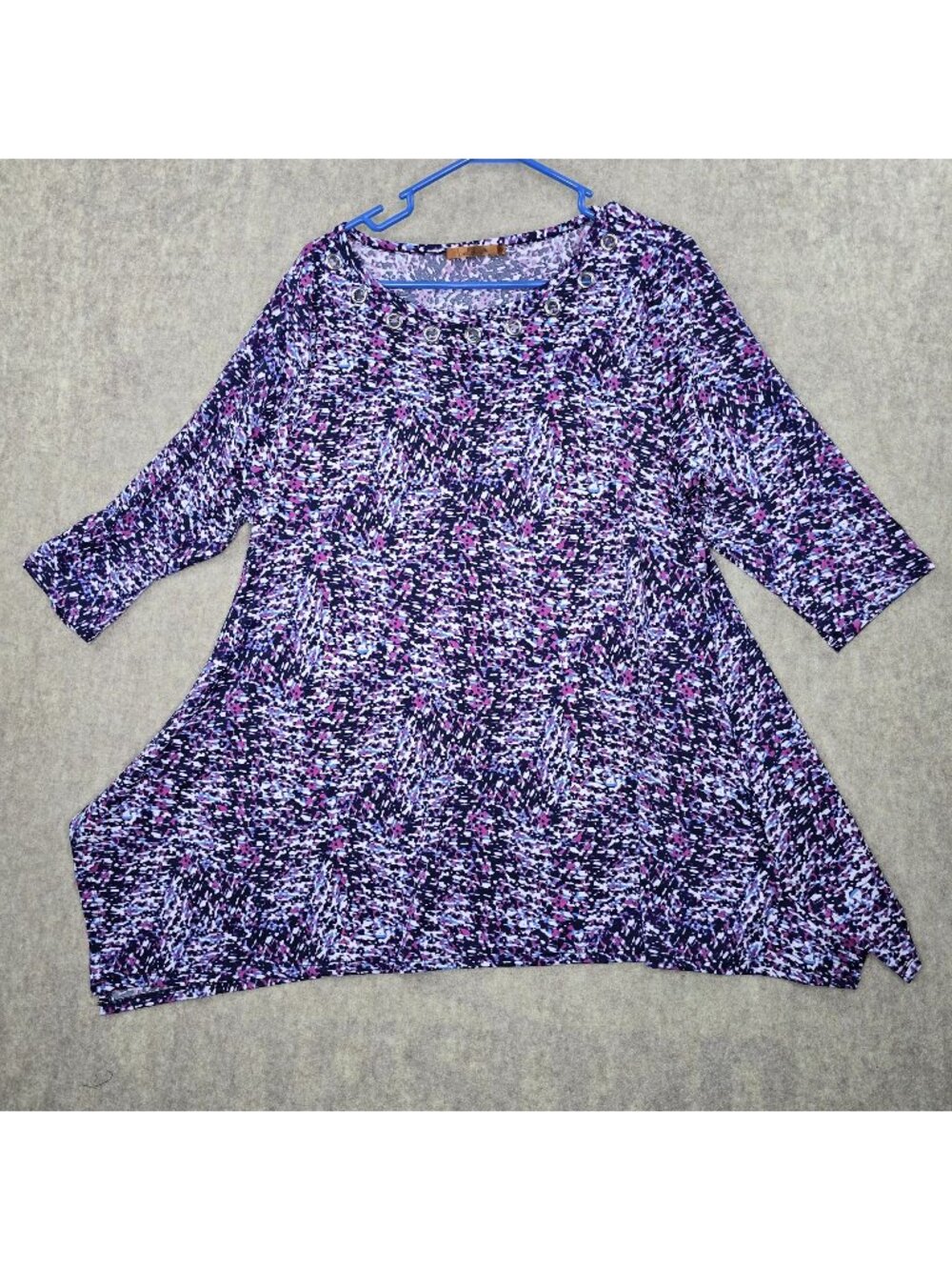 Belldini Womens Plus Tunic Top Multicolor Abstract Print 1X Stretch 3/4 Sleeve
